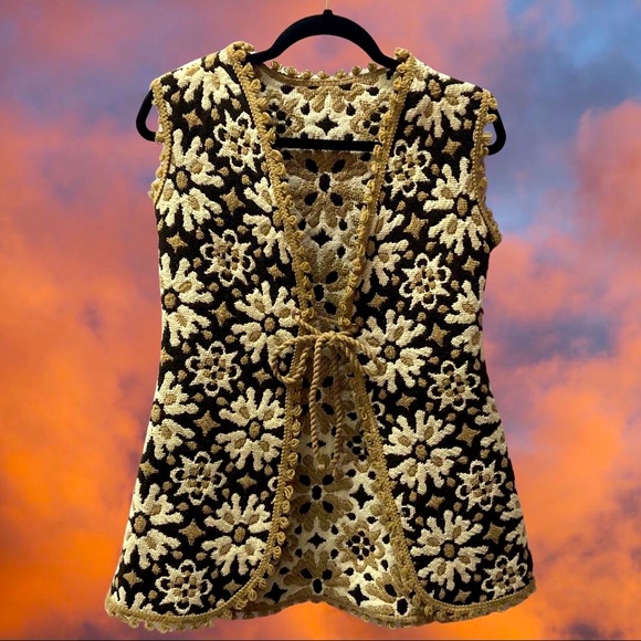 70s floral woven tapestry vest - Picture 1 of 2